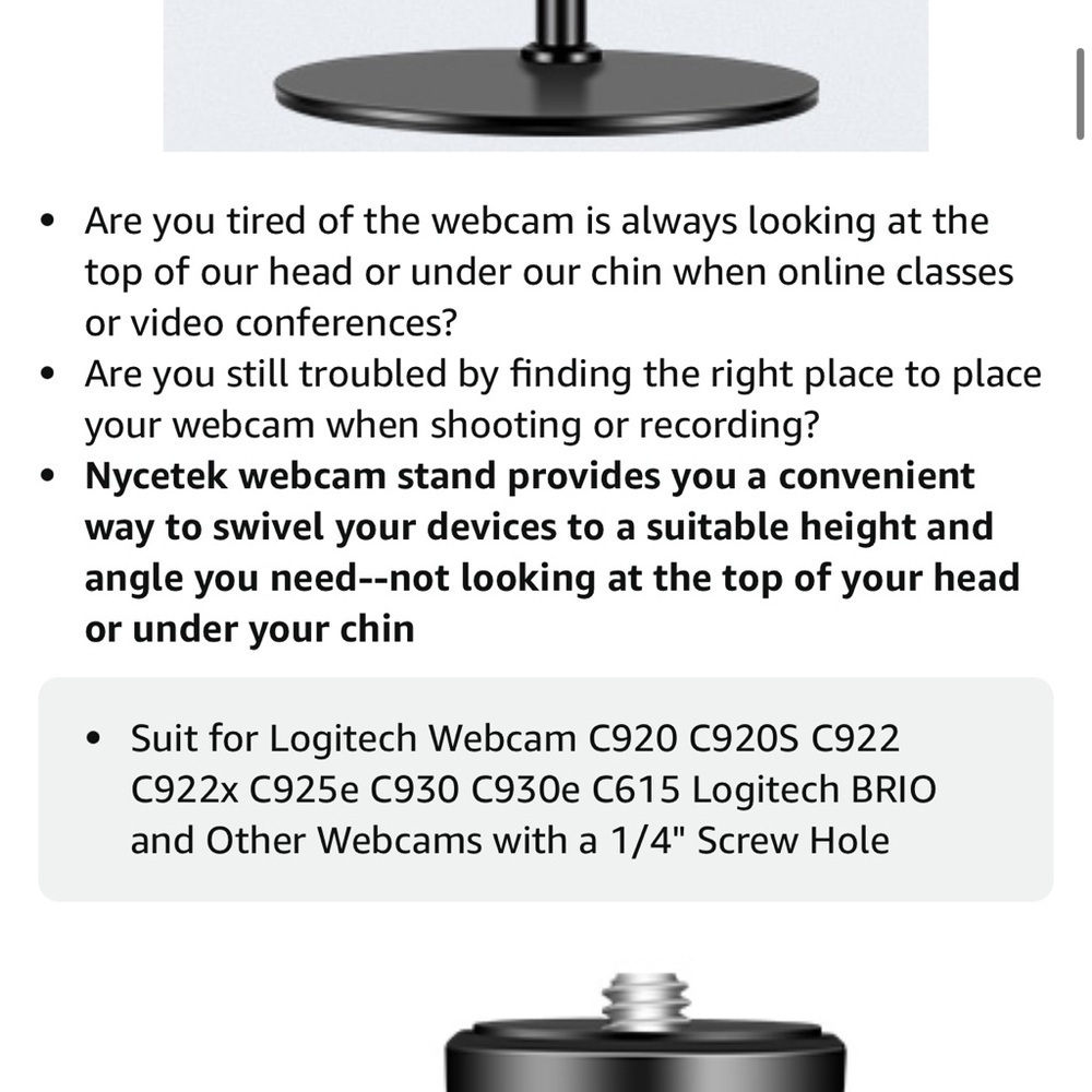 Webcam Tripod Stand for Desk:Logitech Brio | C920 | C922 Height/Angle Adjustable - Picture 10 of 10
